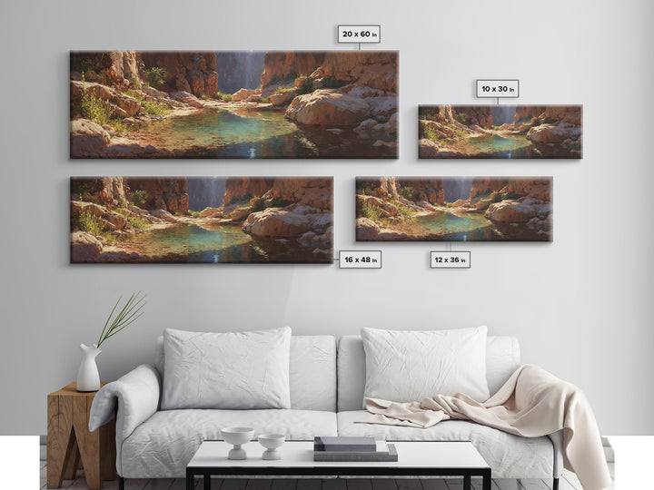 Turquoise Canyon Oasis Stream Wall Art, Desert Landscape Painting, Southwestern Decor, Nature Canvas Print For Living Room