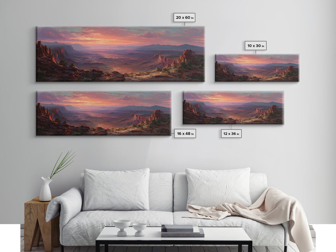 Desert Canyon Sunset Wall Art, Panoramic Landscape Canvas Print, Southwestern Home Decor, Large Living Room Art Gift Idea