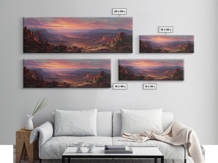 Desert Canyon Sunset Wall Art, Panoramic Landscape Canvas Print, Southwestern Home Decor, Large Living Room Art Gift Idea