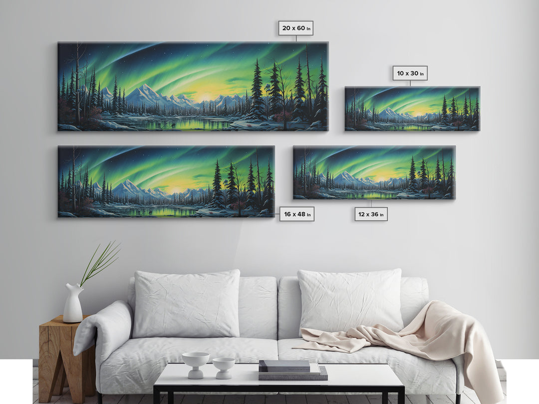 Aurora Borealis, Framed Canvas Print, Beautiful Alaskan Winter Landscape Painting, Moody Art, Unique Wall Art