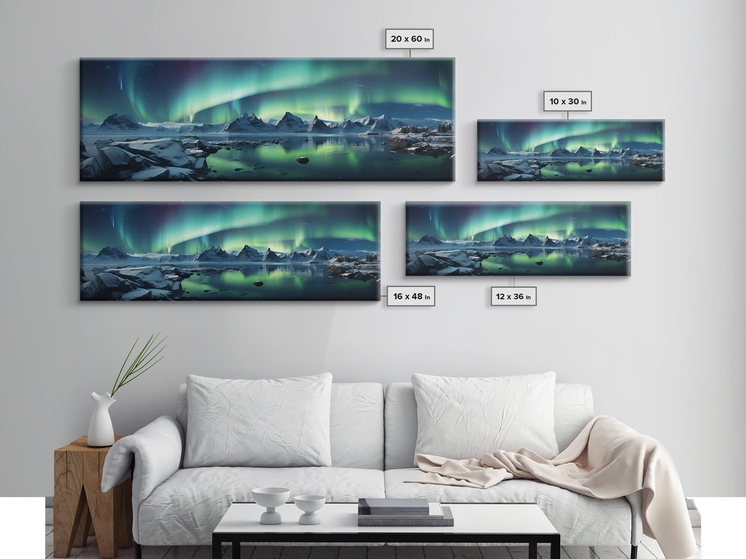 Northern Lights, Aurora Borealis, Framed Canvas Print, Beautiful Alaskan Winter Landscape Painting, Moody Art, Unique Wall Art