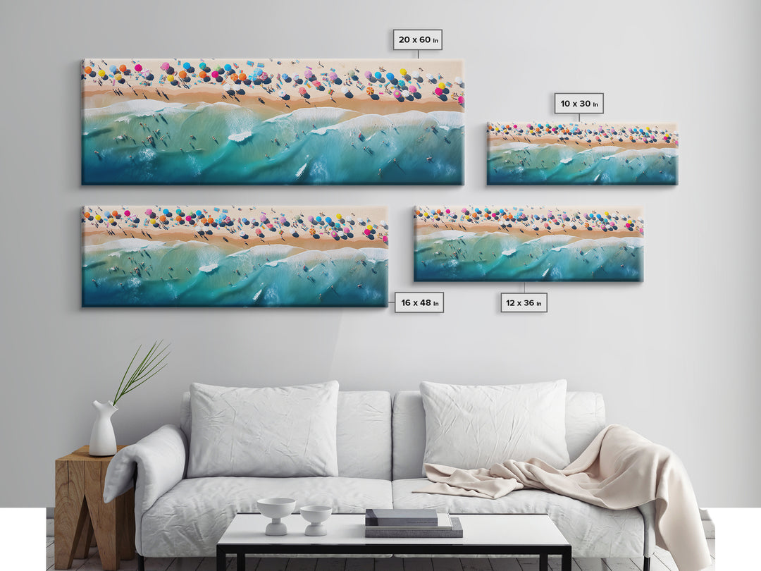 Bird's Eye View Of The Beach, Framed Canvas Print, Beach Seascape Oil Painting Print, Pebble Beach, Myrtle Beach Art, Charleston Art