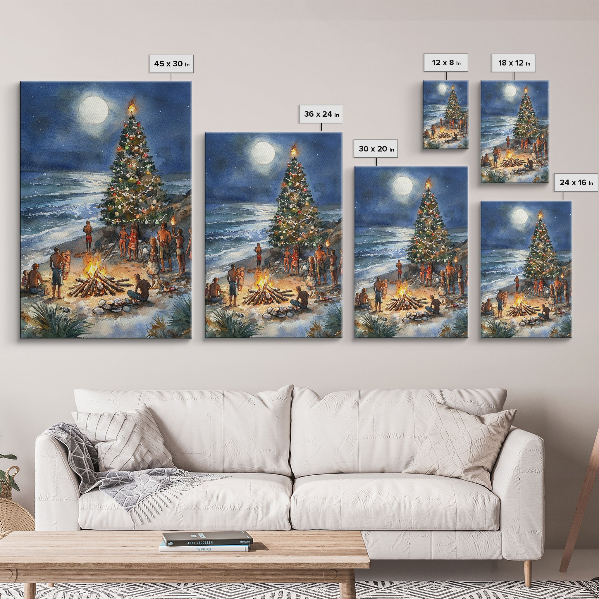Christmas At The Beach, Framed Canvas Print, Christmas Decor, Christmas Art, Christmas Art Prints, Tropical Christmas, Beach House Art