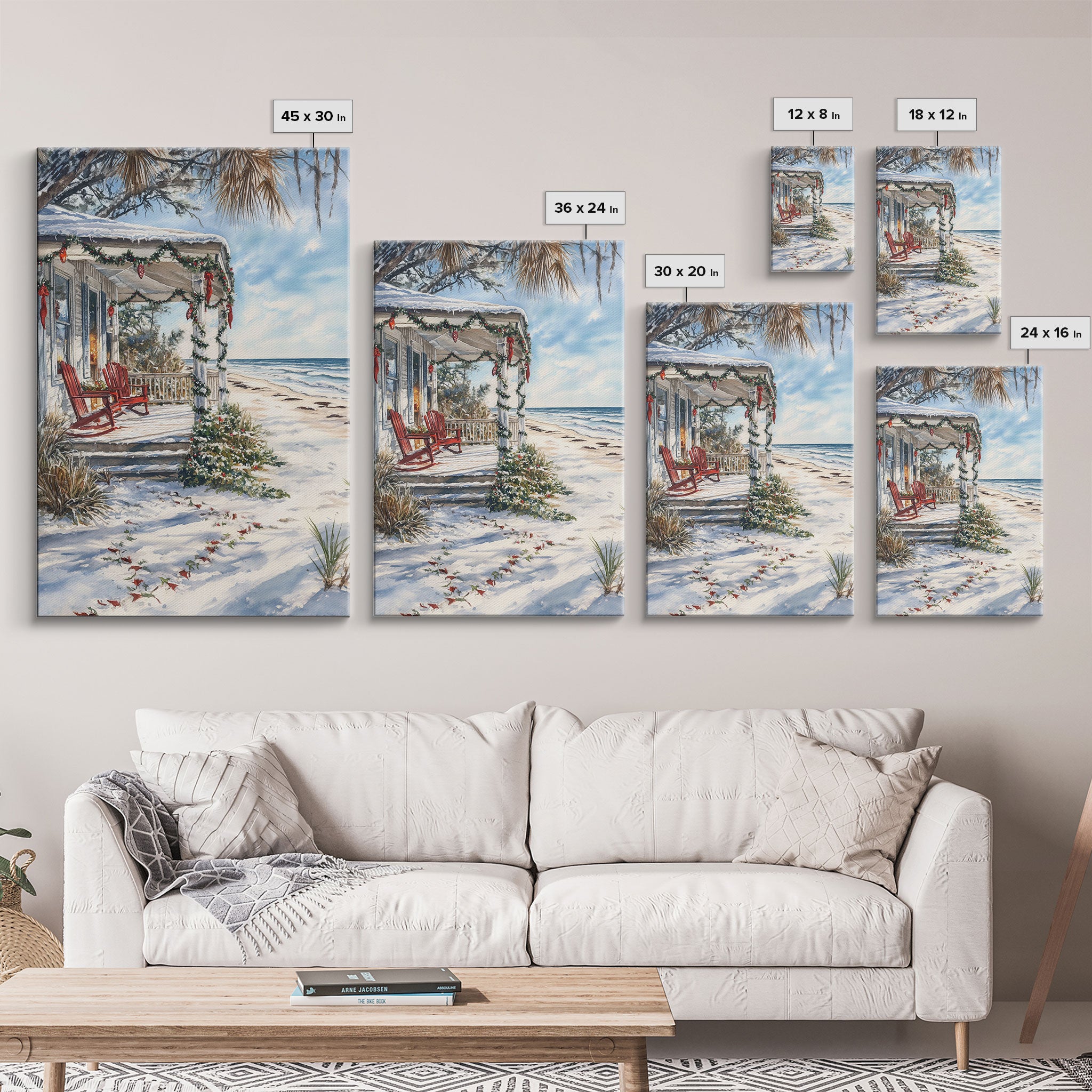 Surf Shack Decorated For Christmas, Tropical Christmas Wall Art, Canvas Print, Framed Wall Art, Christmas Vintage, Christmas Vacation Art
