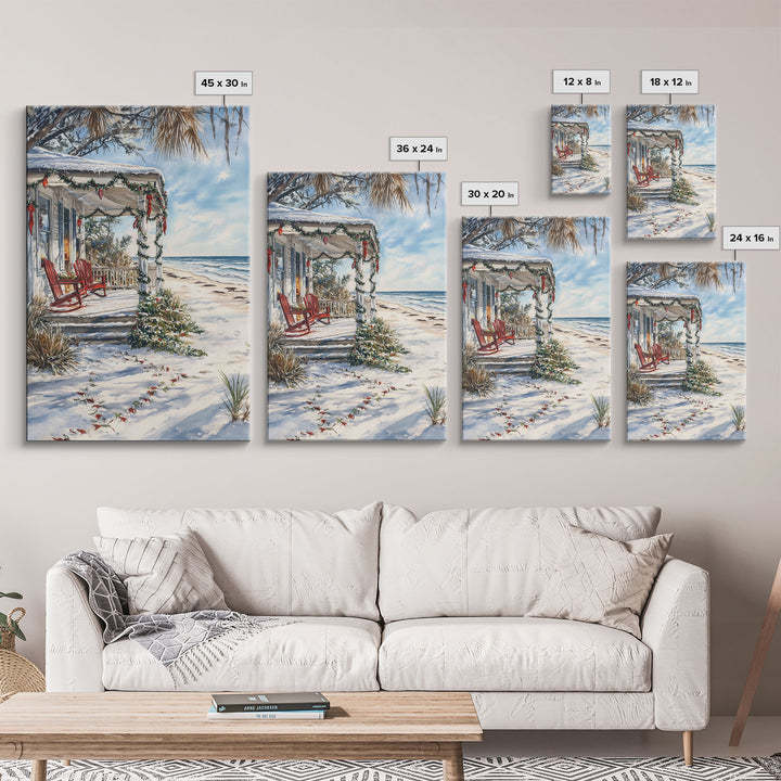 Surf Shack Decorated For Christmas, Tropical Christmas Wall Art, Canvas Print, Framed Wall Art, Christmas Vintage, Christmas Vacation Art