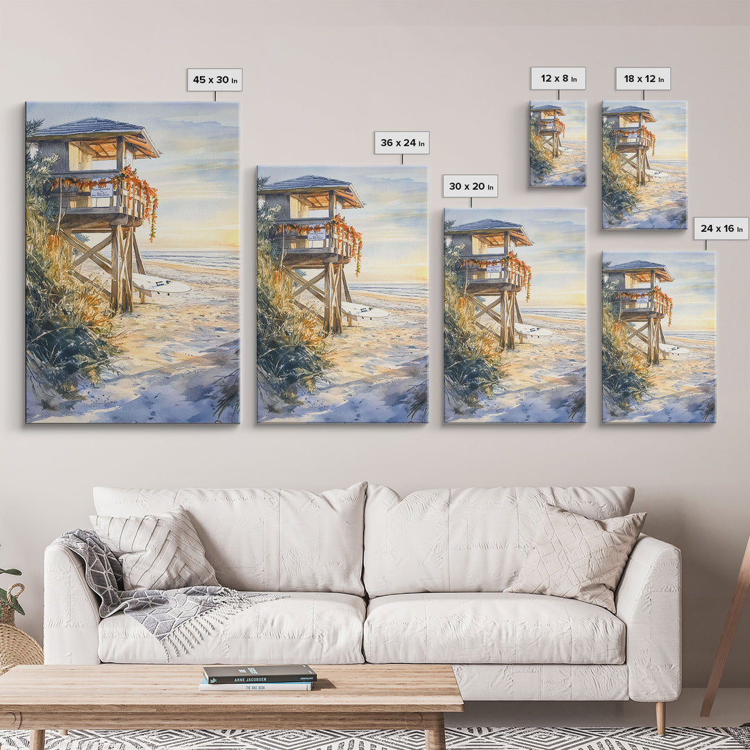 Lifeguard Shack Decorated For Christmas, Tropical Christmas Wall Art, Canvas Print, Wood Framed Wall Art, Christmas Vintage, Christmas