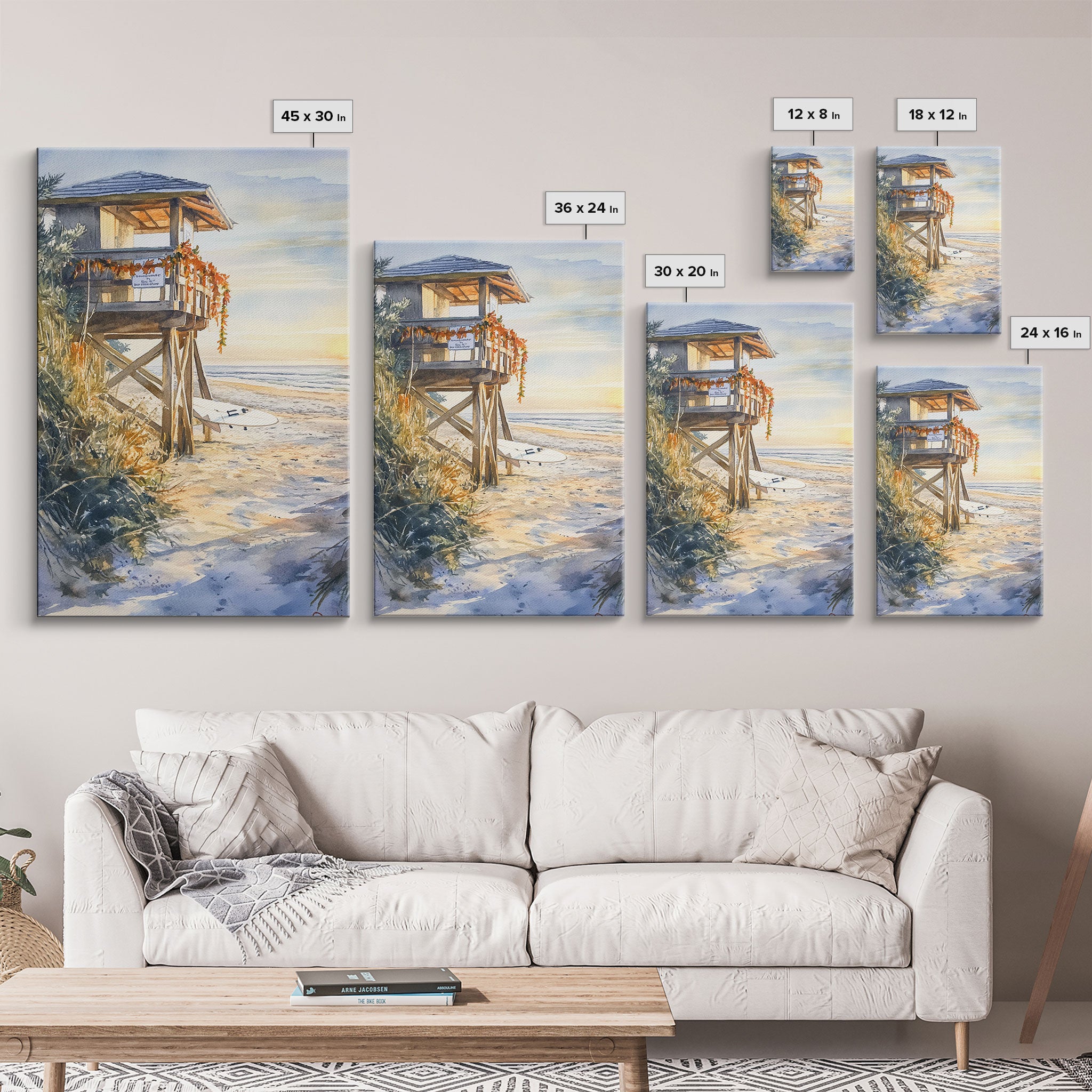 Lifeguard Shack Decorated For Christmas, Tropical Christmas Wall Art, Canvas Print, Wood Framed Wall Art, Christmas Vintage, Christmas