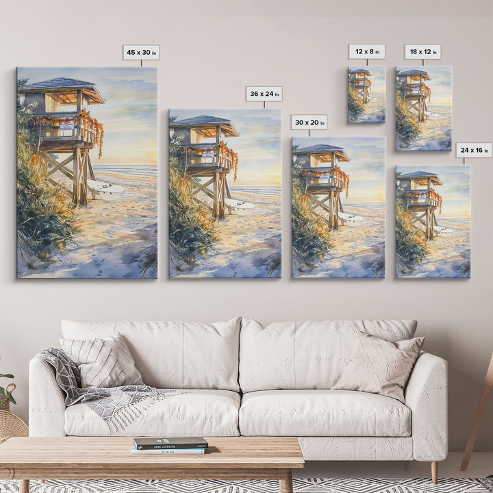 Lifeguard Shack Decorated For Christmas, Tropical Christmas Wall Art, Canvas Print, Wood Framed Wall Art, Christmas Vintage, Christmas