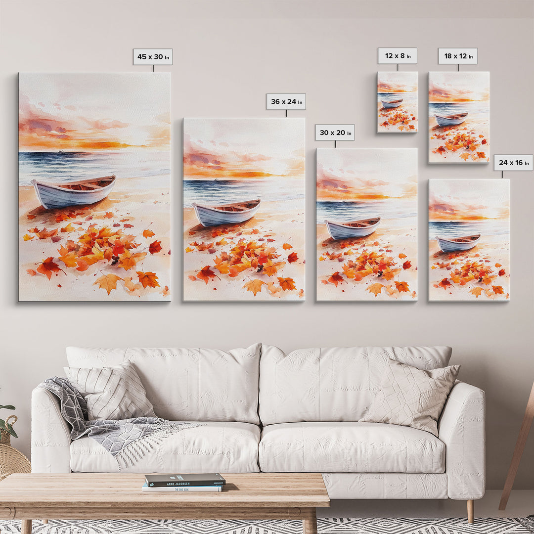 Canoe On A Serene Fall Lake, Framed Canvas Print, Autumn Decor, Fall Wall Art, Fall Poster, Autumn Prints Wall Art