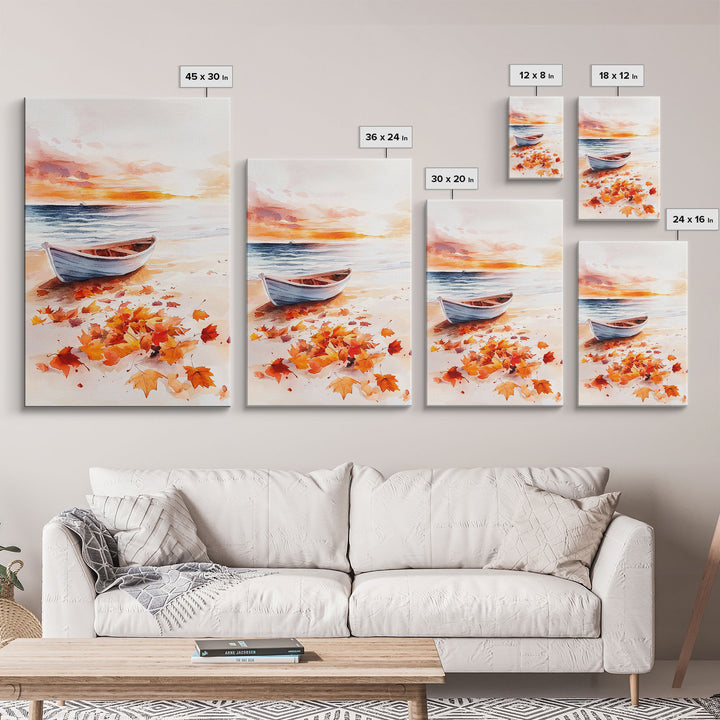 Canoe On A Serene Fall Lake, Framed Canvas Print, Autumn Decor, Fall Wall Art, Fall Poster, Autumn Prints Wall Art