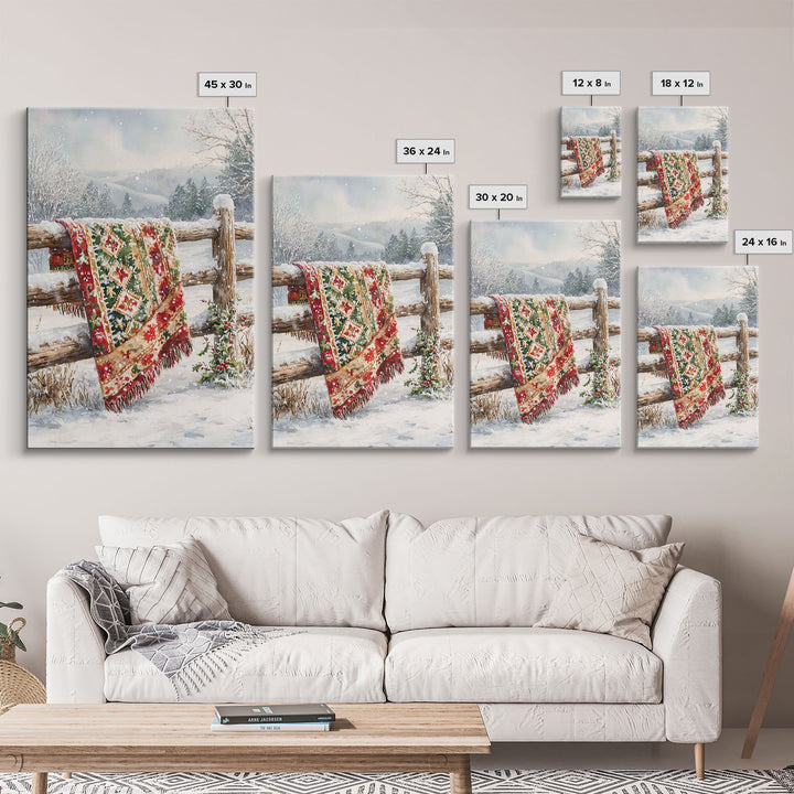 Cozy Winter Blanket Farmhouse Style Framed Canvas Print Christmas Decor Vintage Country Holiday Wall Art Best Gift Winter Wonderland