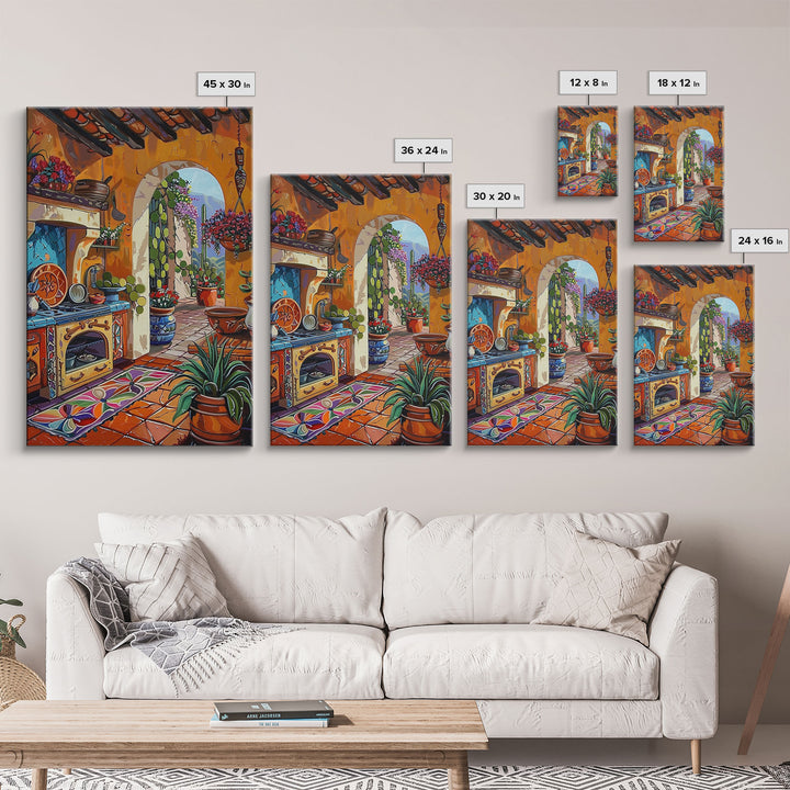 Colorful Southwestern Kitchen Framed Canvas Print Mexican Tile Art Decor Vibrant Wall Art Best Gift Idea Above Sofa Home Seasonal Decor