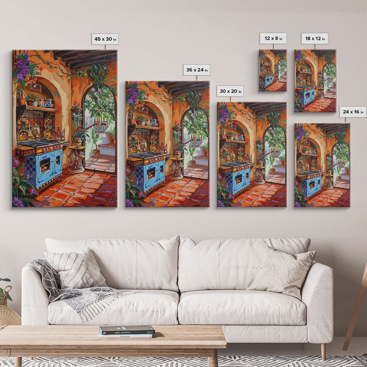 Rustic Spanish Style Kitchen Framed Canvas Print Colorful Tile Art Best Gift Idea Above Sofa Bright Home Decor Seasonal Wall Art