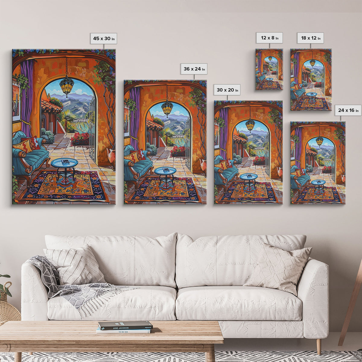 Cozy Southwestern Patio Framed Canvas Print Colorful Courtyard Best Gift Idea Home Decor Bright Seasonal Art Above Sofa Wall Art