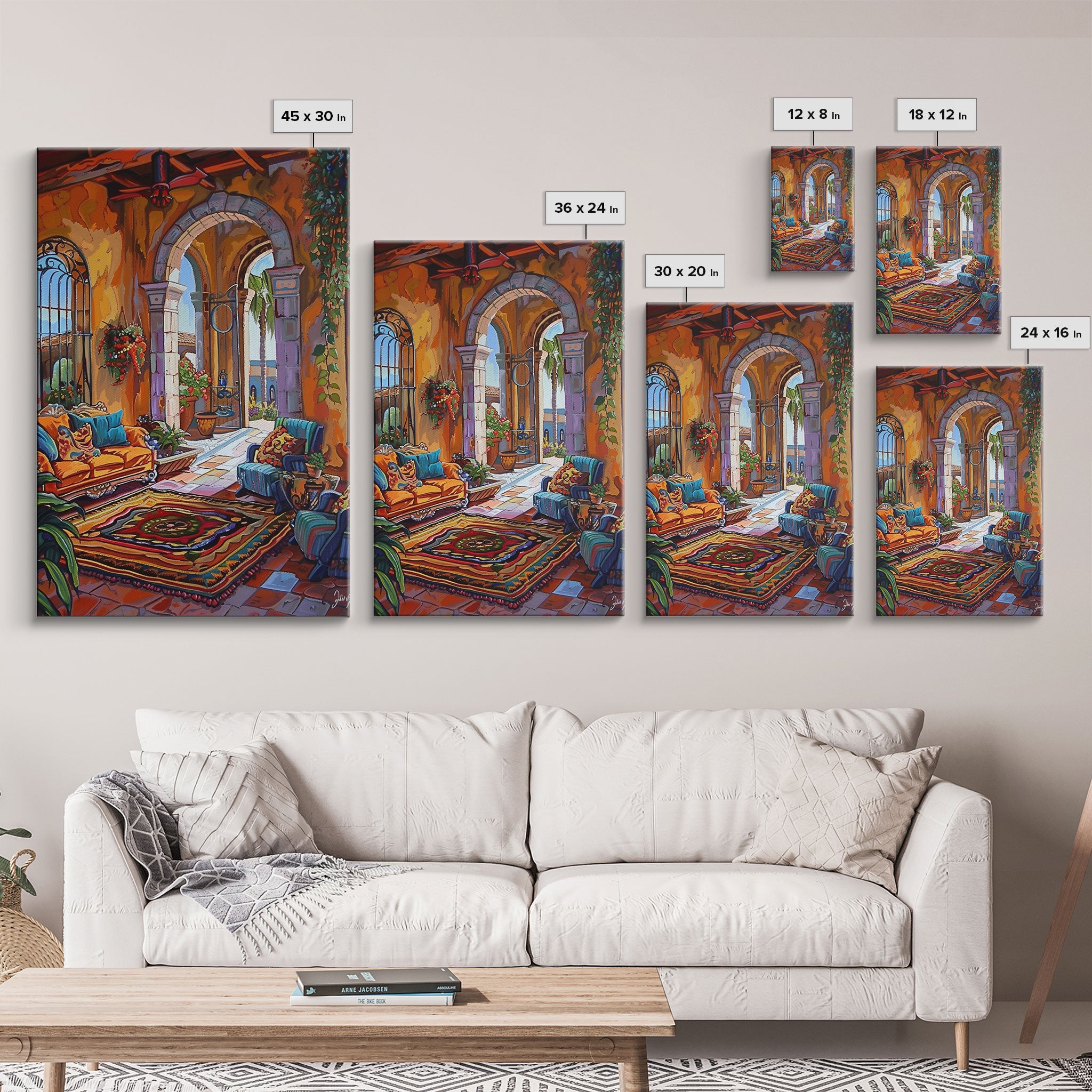Mediterranean Lounge With Mountain View Framed Canvas Print Spanish Style Patio Wall Art Home Decor Best Gift Seasonal Above Sofa Art