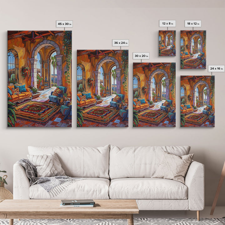 Mediterranean Lounge With Mountain View Framed Canvas Print Spanish Style Patio Wall Art Home Decor Best Gift Seasonal Above Sofa Art
