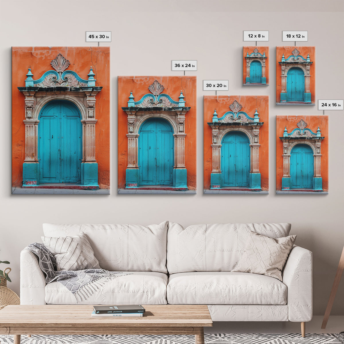Change1 Mexican Wall Art, Colorful Mexican Door Architecture Painting Framed Canvas Print, Traditional Hacienda Architecture, Ready To Hang