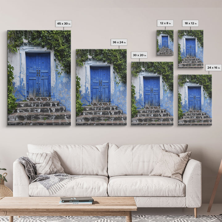 Change2 Mexican Wall Art, Colorful Mexican Door Architecture Painting Framed Canvas Print, Traditional Hacienda Architecture, Ready To Hang