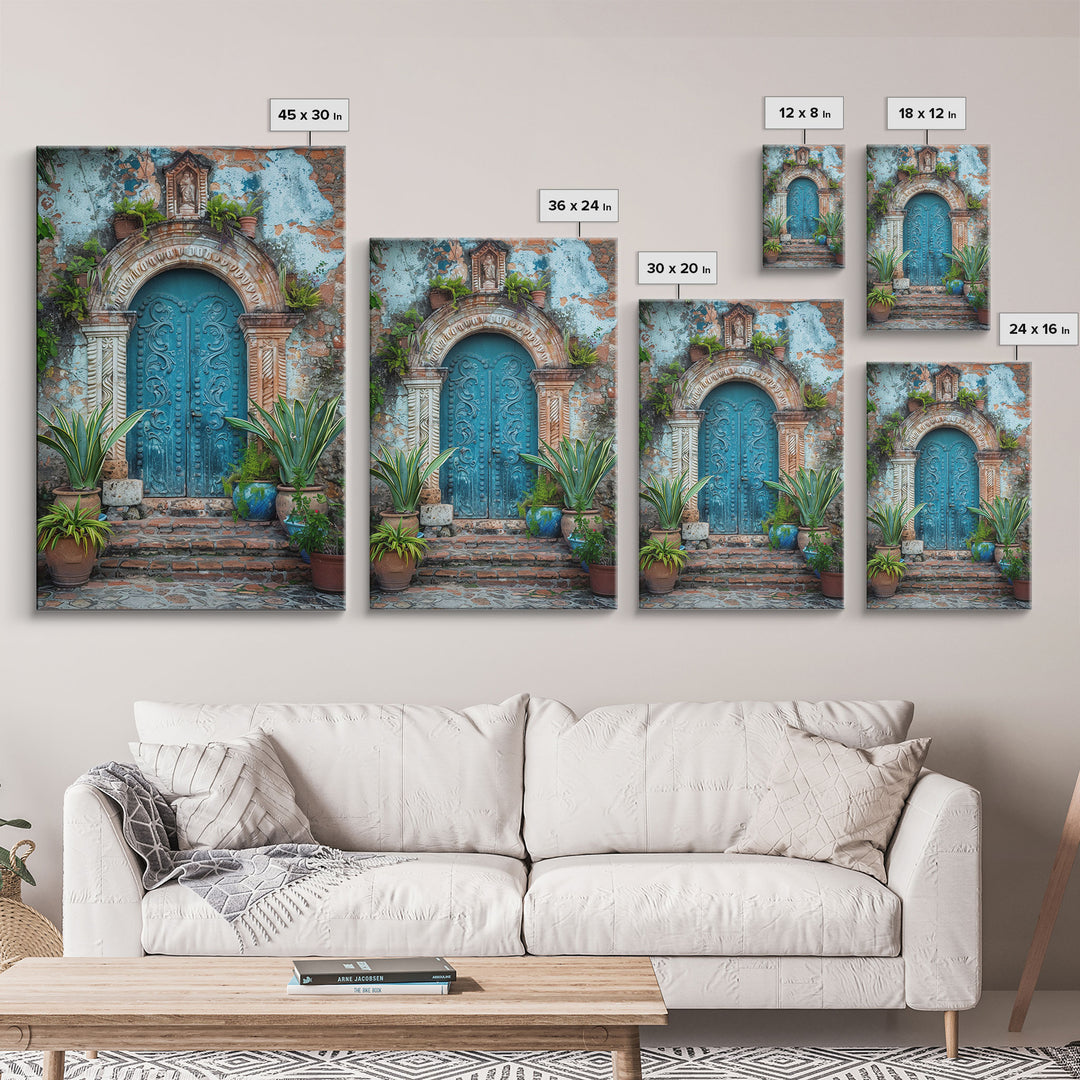 Change324 Mexican Wall Art, Framed Canvas Print, Old Town Mexico Architecture Wall Art, Framed Art