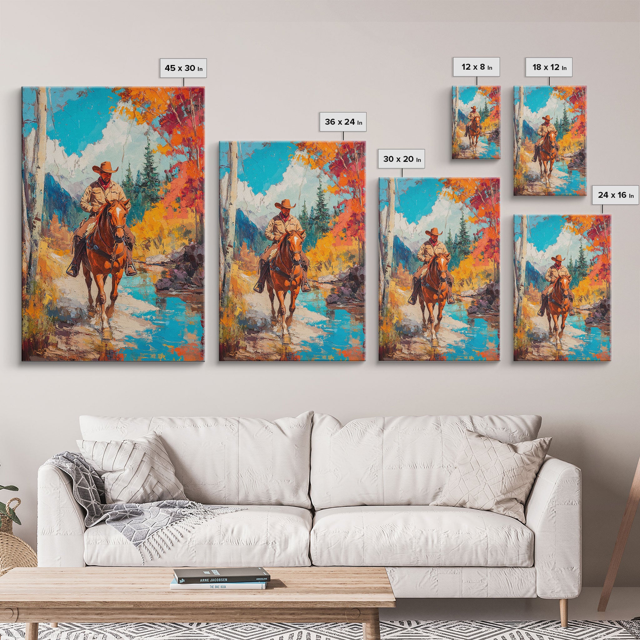 Cowboy in Snowy Landscape Canvas Print Christmas Wall Art Winter Wonderland Christmas Decor Vintage Western Christmas Gift Seasonal Wall Art