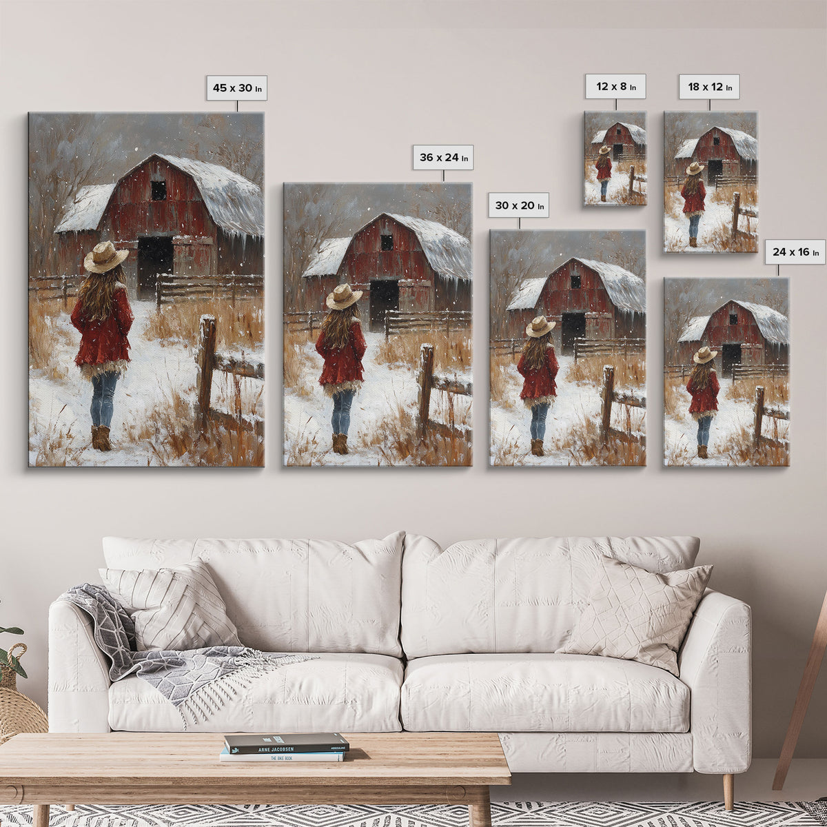 Country Girl with Falling Leaves Canvas Print, Autumn Wall Art, Farmhouse Holiday Decor, Fall Decor, Trendy Wall Art, Framed Canvas Print