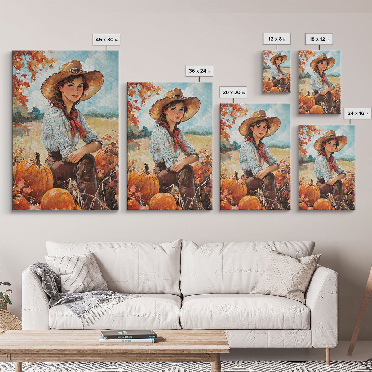 Country fall harvest framed canvas print pumpkins and a serene autumn landscape perfect seasonal wall art for rustic farmhouse home decor