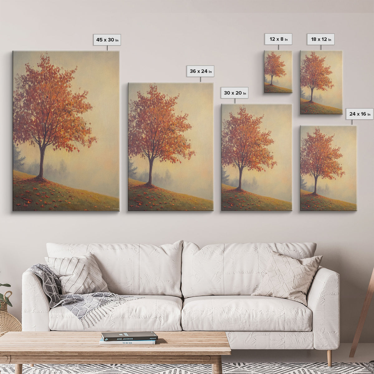 Framed Canvas Print of a Fall Landscape with Vibrant Autumn Tree and Leaves, Seasonal Wall Art, Best Gift Idea, Modern Farmhouse Decor