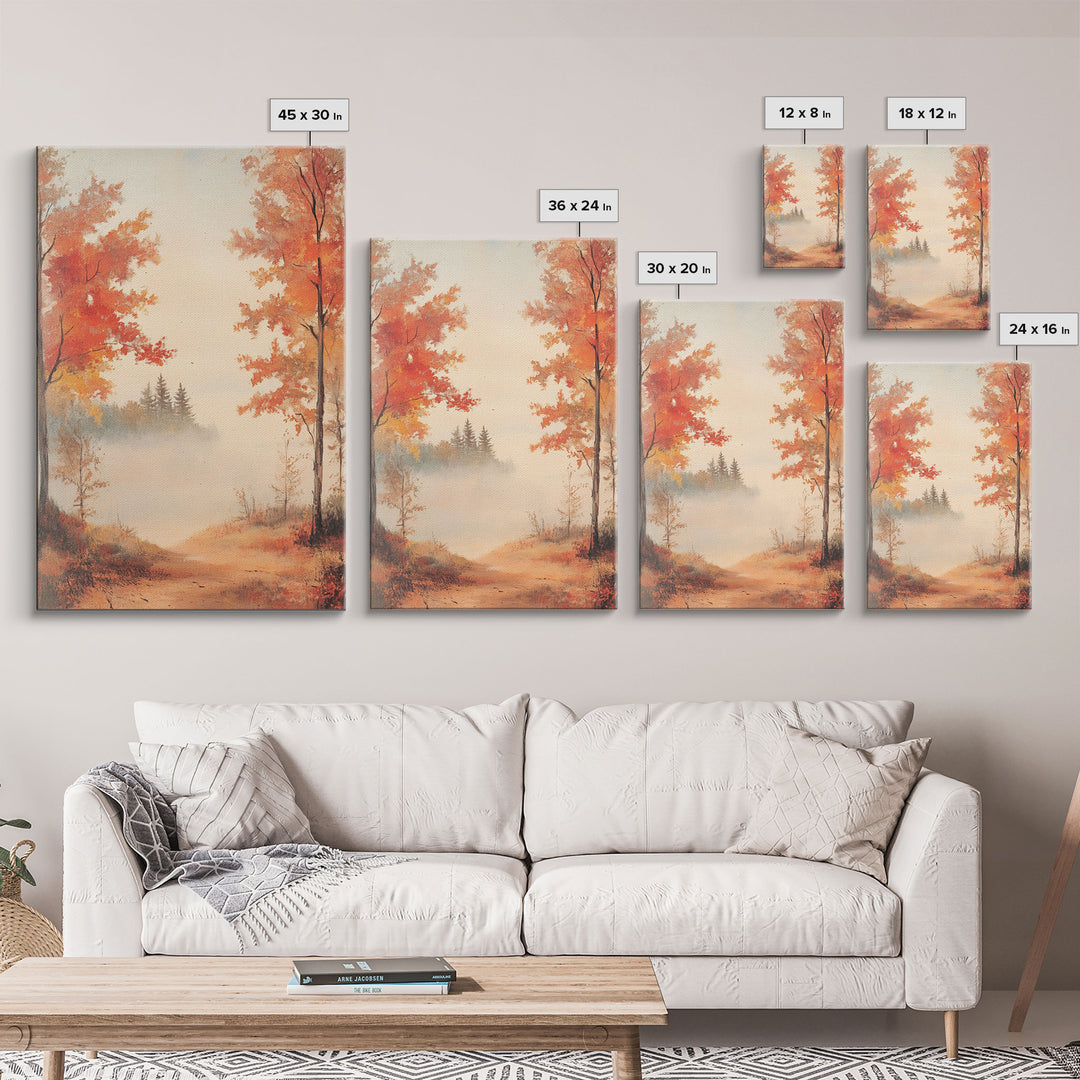 Canvas Print of Serene Autumn Path with Misty Background, Fall Wall Art, Seasonal Decor, Gift Idea, Modern Farmhouse, Autumn Landscape