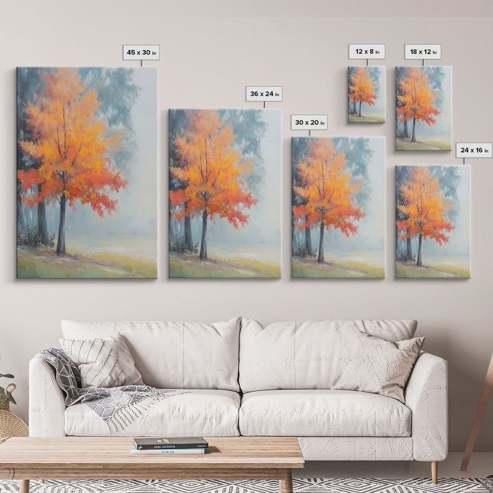 Canvas Print of Vibrant Autumn Tree in Misty Background, Seasonal Wall Art, Fall Decor, Best Gift Idea, Modern Farmhouse Landscape Art