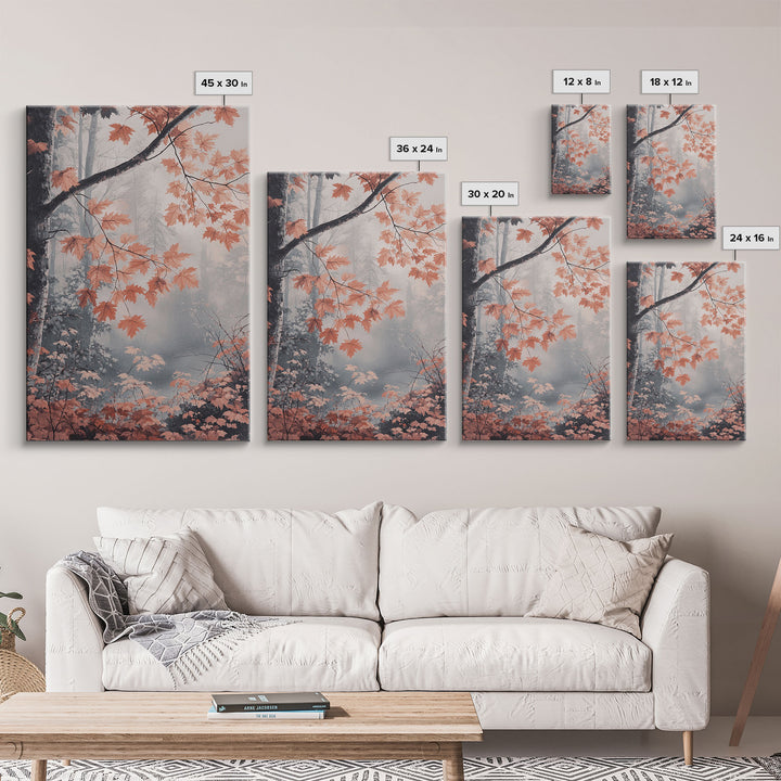 Framed Canvas Print of Fall Leaves on Branches in Misty Forest, Moody Landscape Wall Art, Fall Decor, Gift Idea, Farmhouse Seasonal Art