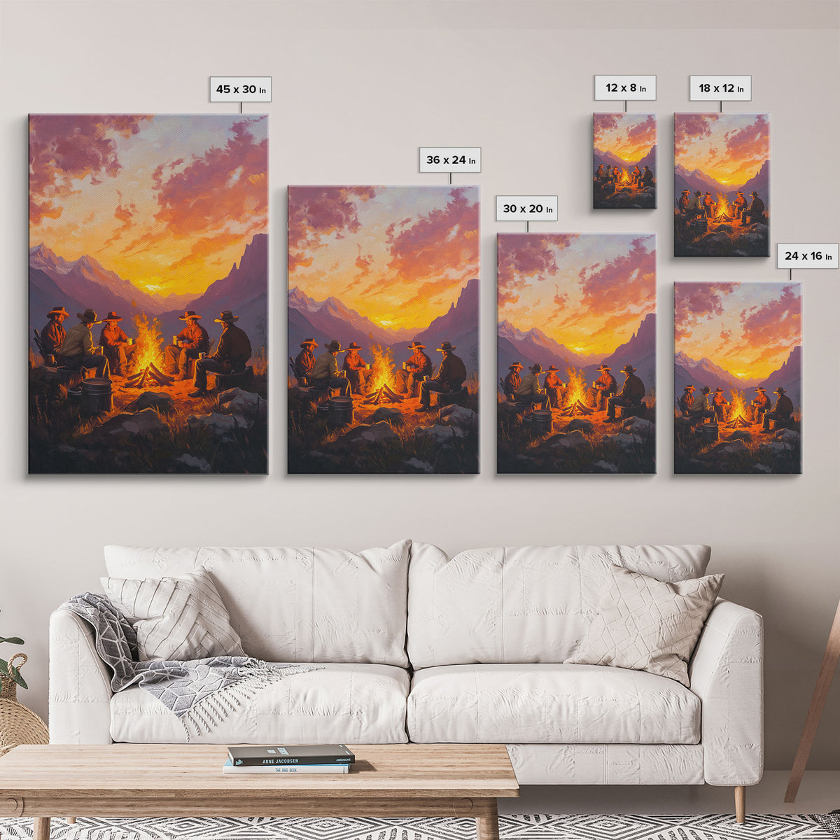 Red Barn at Fall Sunset Framed Canvas Print, Warm Autumn Landscape with Cows in Pasture, Perfect Wall Art for Country and Farmhouse Homes