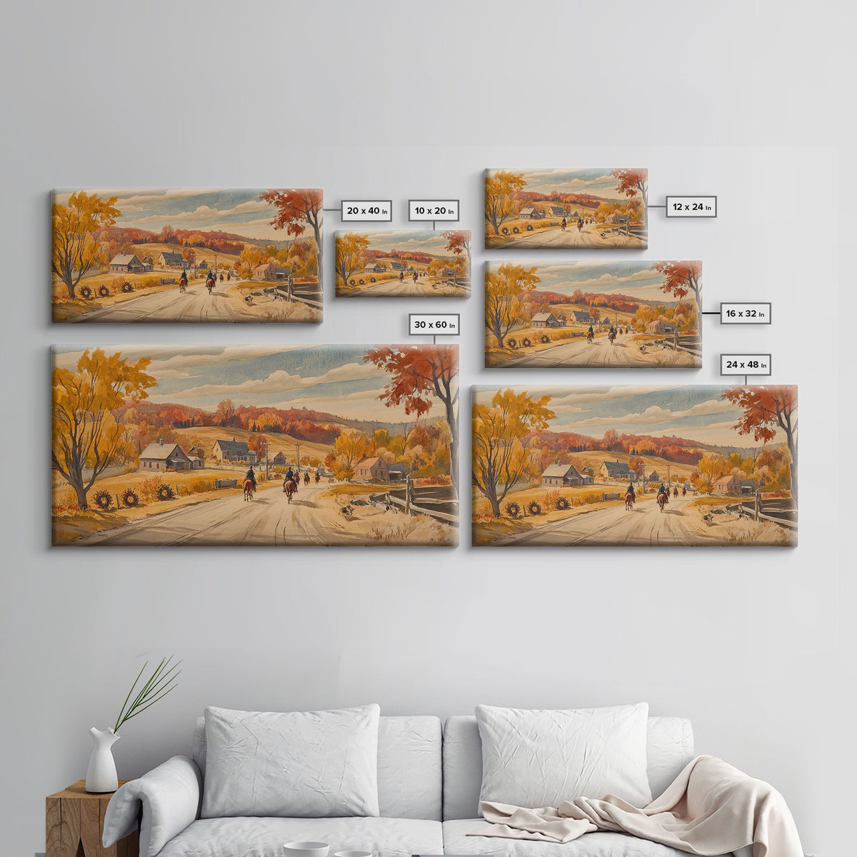 Framed Canvas Print Autumn Cowboy Riders in Fall Colors, Perfect Autumn Decor, Rustic Western Wall Art, and Seasonal Fall Wall Print