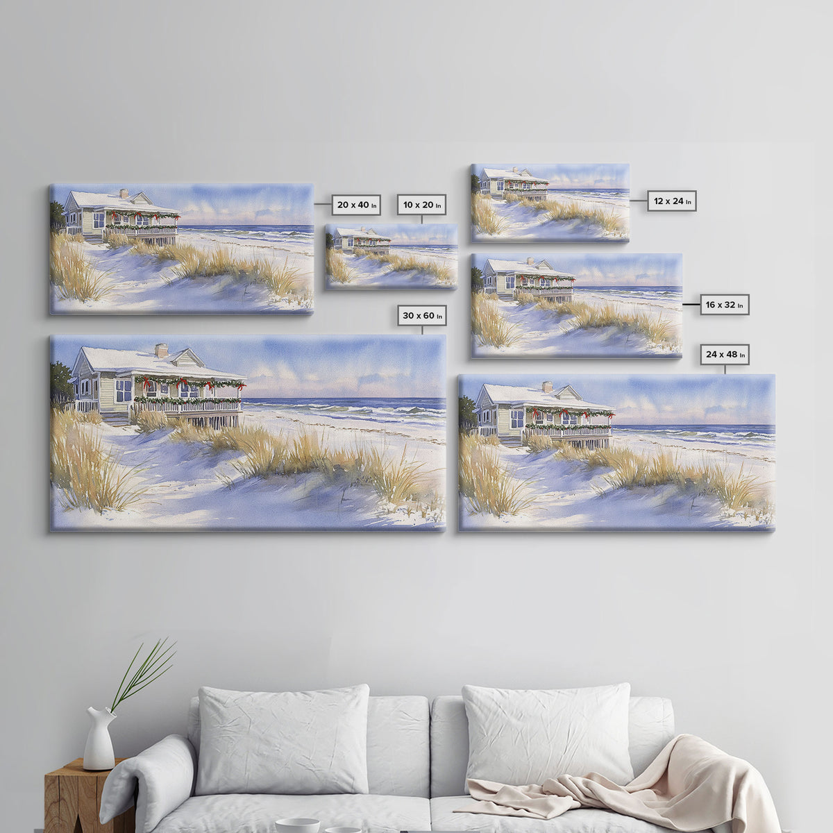 Coastal farmhouse Christmas beach decor Canvas Print rustic cabin holiday wall art vintage Christmas art seasonal decor holiday home decor