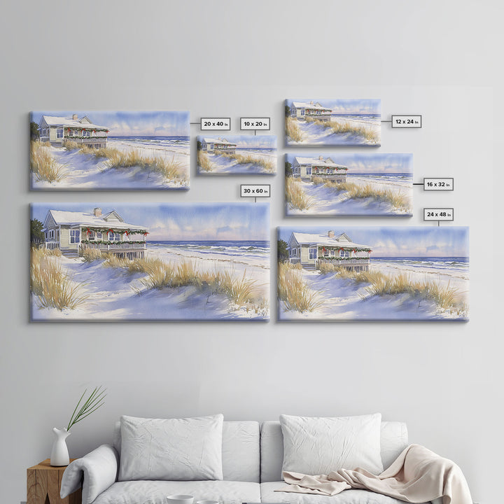 Coastal farmhouse Christmas beach decor Canvas Print rustic cabin holiday wall art vintage Christmas art seasonal decor holiday home decor