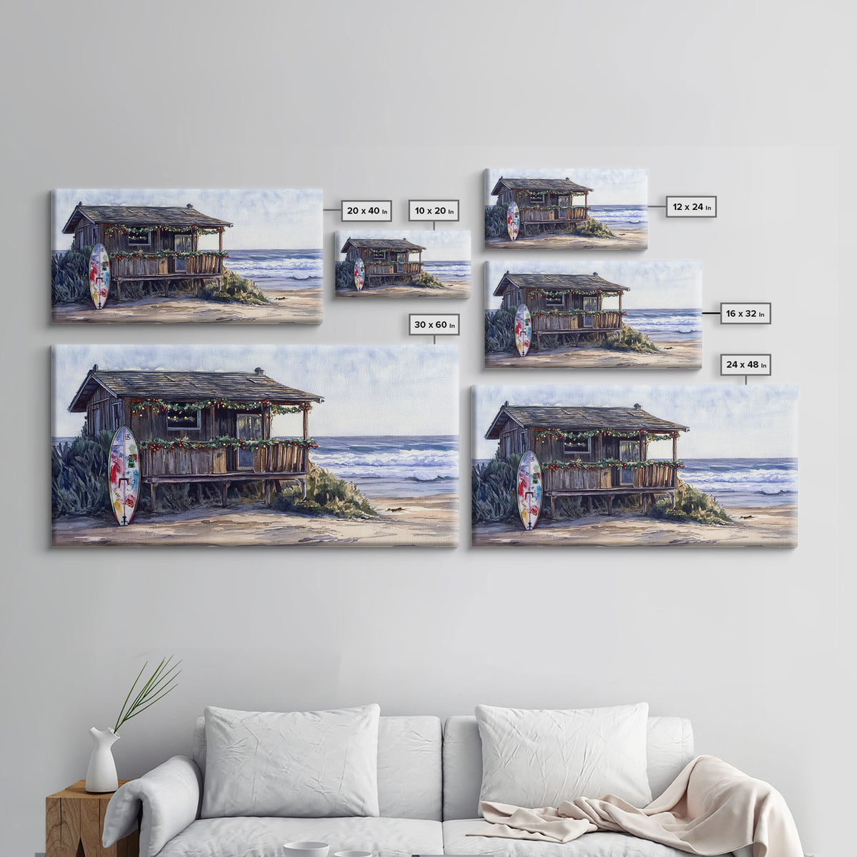 Christmas beach art Framed Canvas Print tropical Christmas decor holiday wall art Christmas vacation gift idea vintage Christmas wall art