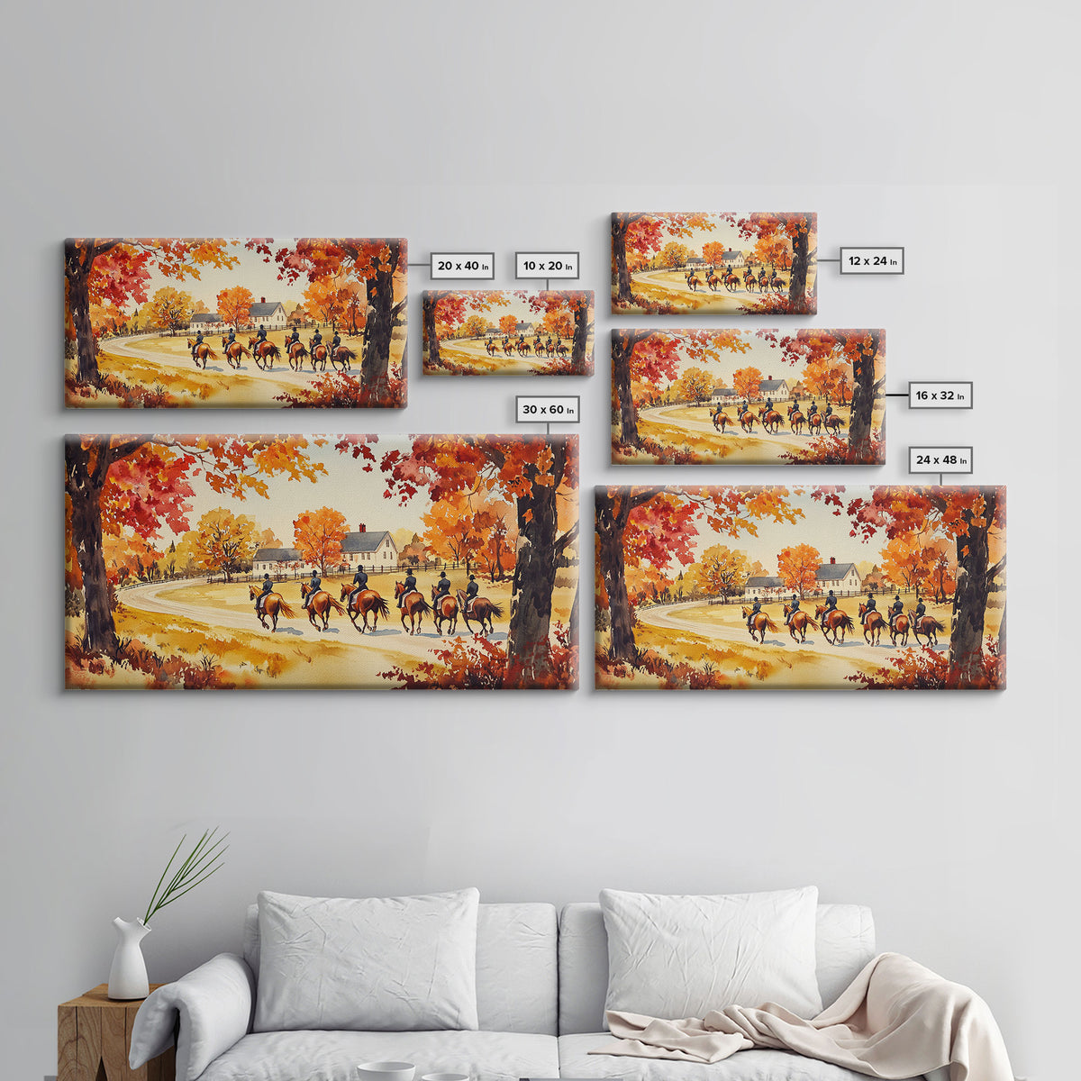 Fall farmhouse wall art Framed Canvas Print equestrian scene autumn country decor cozy farmhouse holiday decor above sofa art gift idea