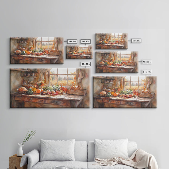 Autumn farmhouse scene art, seasonal wall decor, vintage fall wall art, rustic autumn home decor, gift idea, framed canvas print