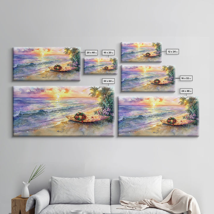 Christmas Surfboard Beach Decor Canvas Print | Tropical Coastal Christmas Art | Beach Christmas Wall Art | 2024 Holiday Decor | Gift Idea