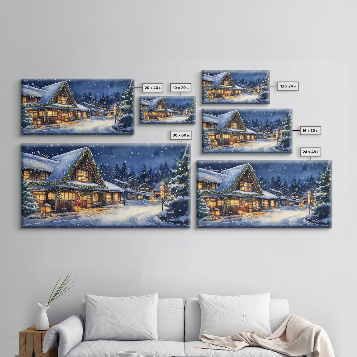 Cozy Snowy Christmas Cabin Scene Canvas Print | Winter Wonderland Christmas Wall Art | Rustic Christmas Decor | 2024 Holiday Art Gift