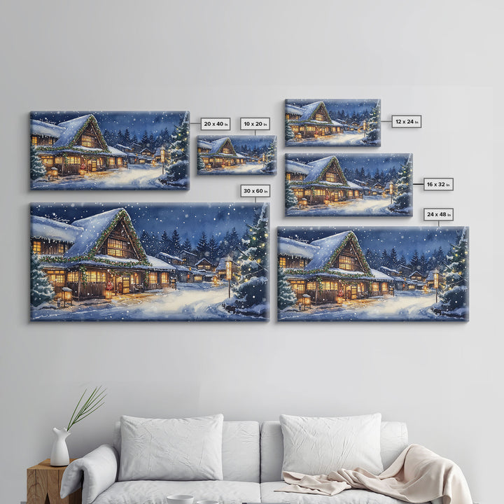 Cozy Snowy Christmas Cabin Scene Canvas Print | Winter Wonderland Christmas Wall Art | Rustic Christmas Decor | 2024 Holiday Art Gift