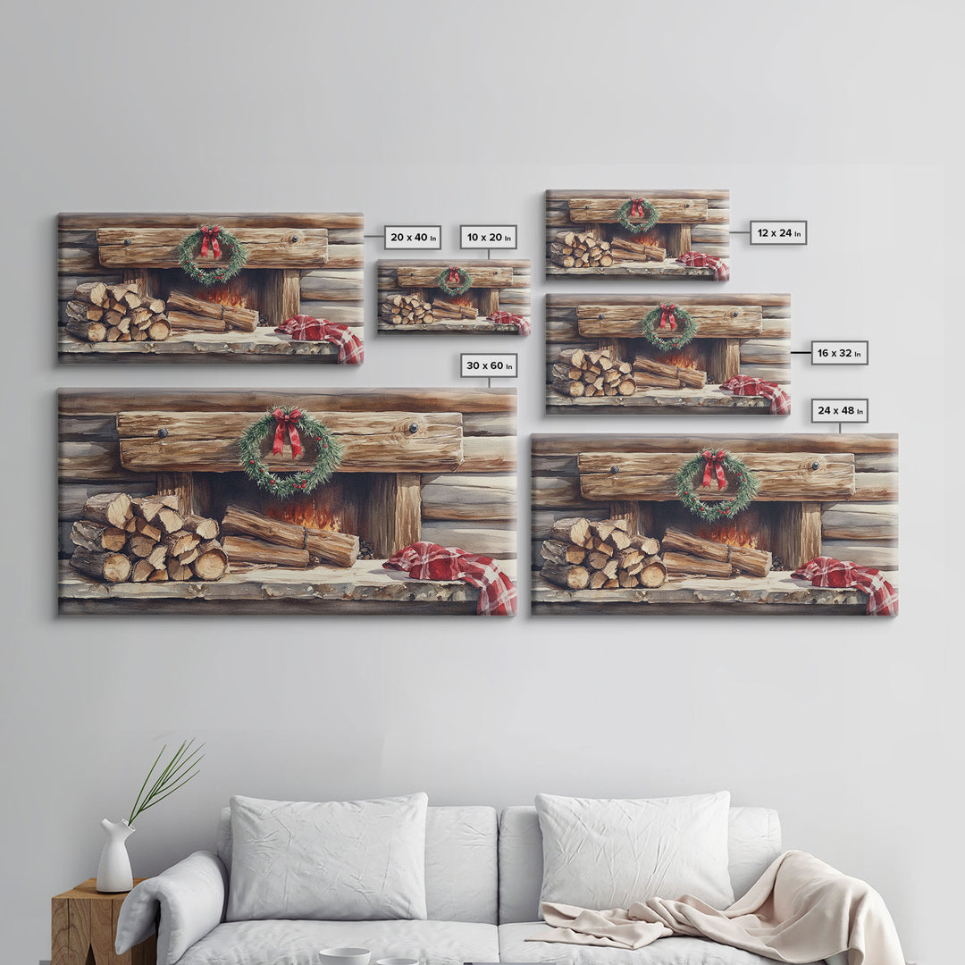 Cozy Cabin Fireplace Christmas Canvas Print | Rustic Christmas Wall Art | Holiday Home Decor | Christmas Mantle Decor | 2024 Christmas Gift