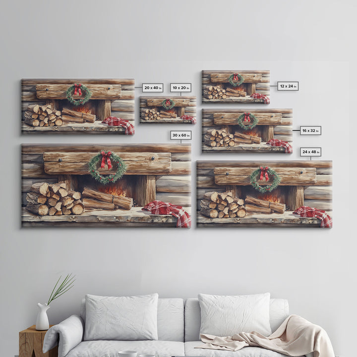 Cozy Cabin Fireplace Christmas Canvas Print | Rustic Christmas Wall Art | Holiday Home Decor | Christmas Mantle Decor | 2024 Christmas Gift