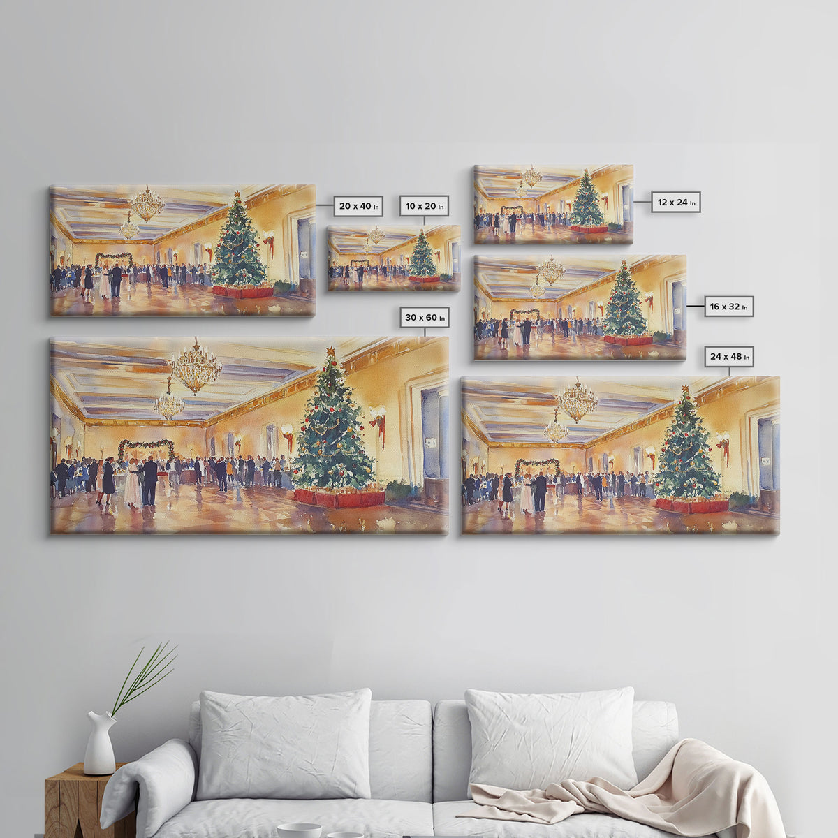 Elegant Ballroom Christmas Party Scene, Framed Canvas Print, Holiday Wall Art, Christmas Decor, Wall Art, Seasonal Decor, Best Gift Idea