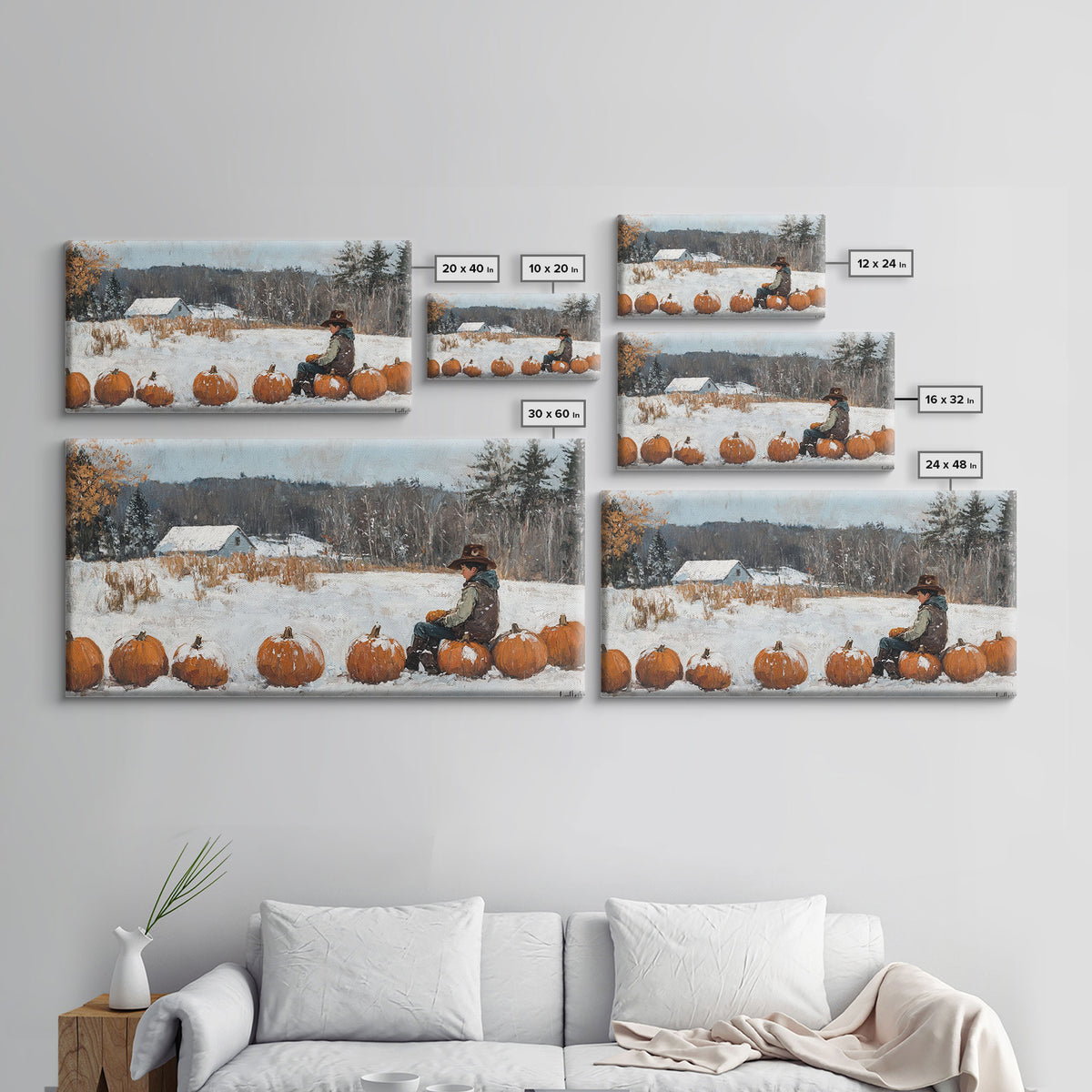 Cowboy Sipping Coffee Autumn Decor Framed Canvas Print Perfect Above Sofa Wall Art Western Home Decor Moody Fall Artwork Rustic