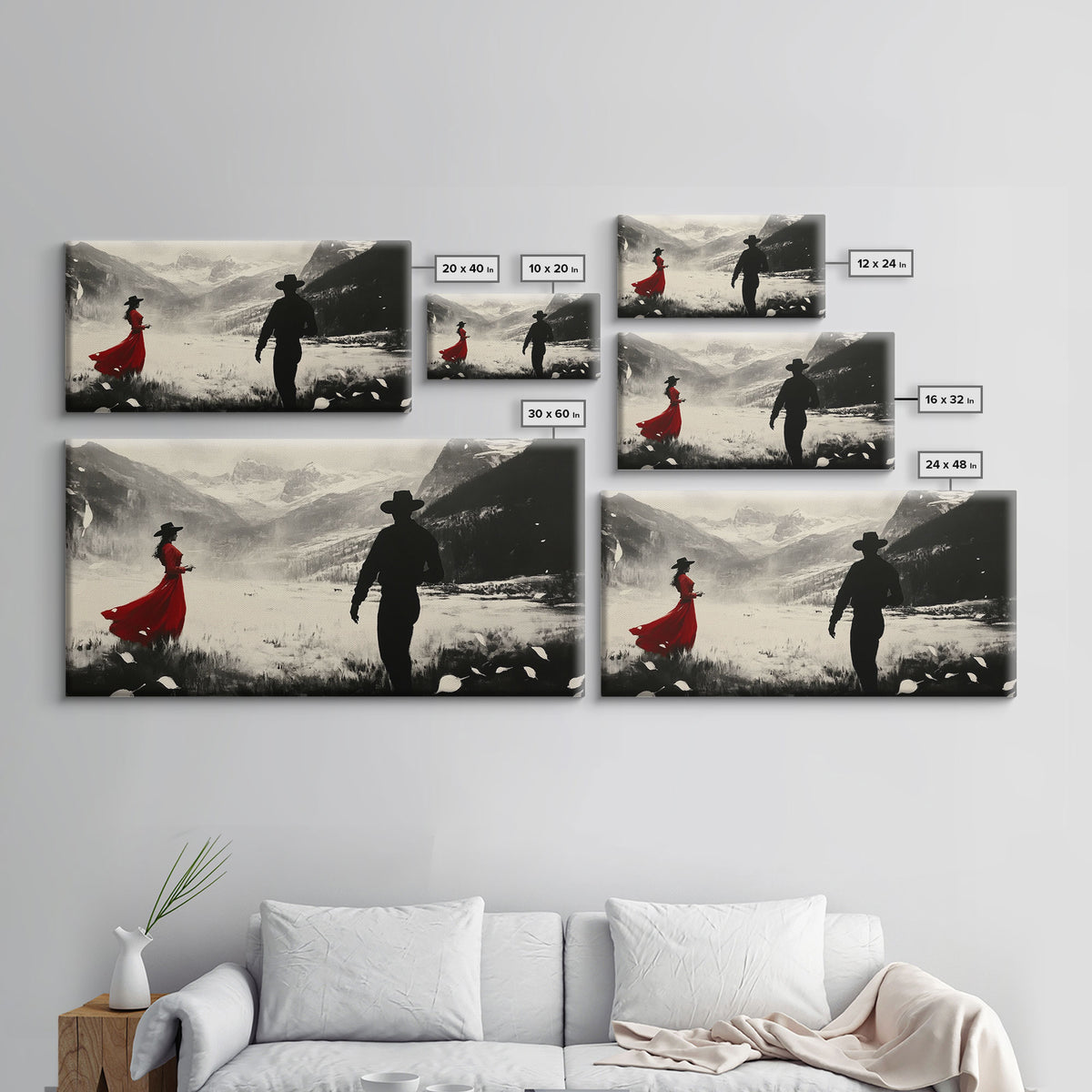 Winter Forest Cowboy Framed Canvas Print Christmas Cowboy Art Above Sofa Holiday Wall Decor Seasonal Winter Wonderland Gift