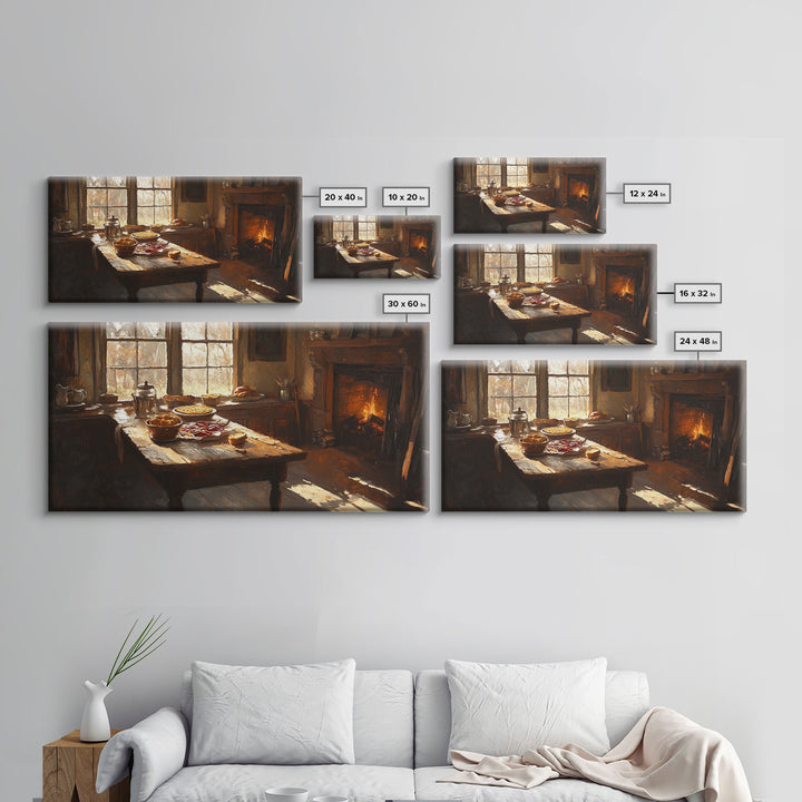 Cozy Kitchen Framed Canvas Print Autumn Fireplace Rustic Home Decor Seasonal Fall Art Large Wall Art Gift for Thanksgiving Decor
