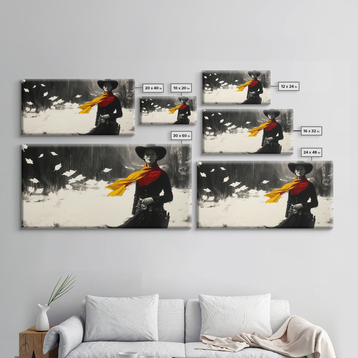 Bold Framed Canvas Print of a Cowgirl Riding Through Snow, Western Horse Art, Dynamic Winter Wall Decor and Christmas Holiday Gift Idea