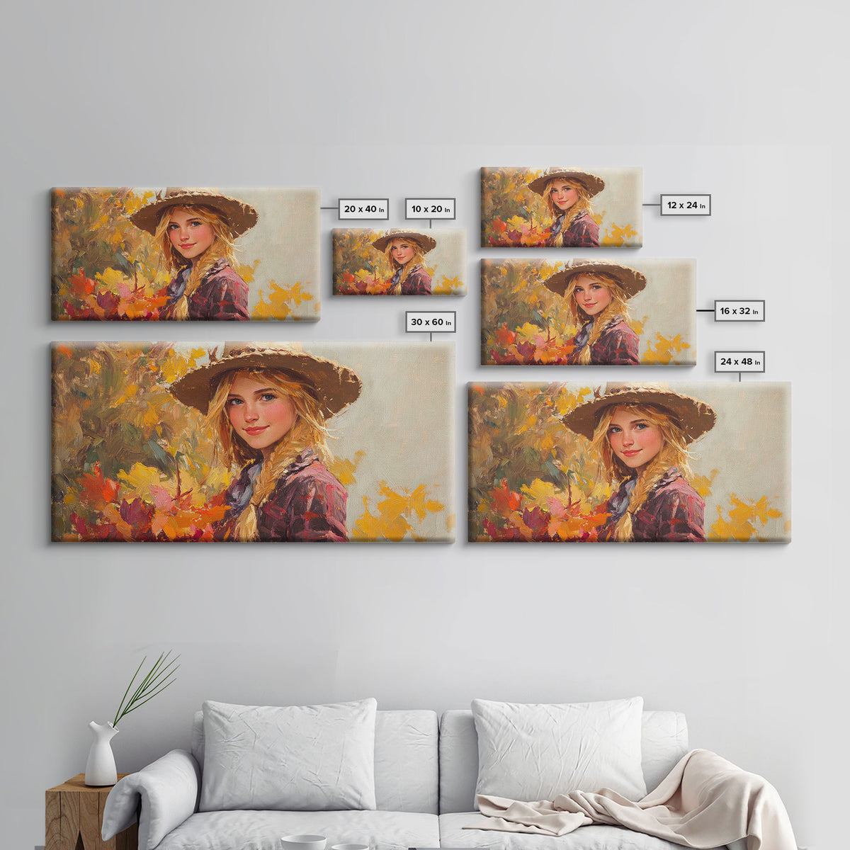 Cowgirl Amongst The Fall Leaves, Framed Canvas Print, Serene Fall Wall Decor, Perfect Rustic Seasonal Wall Art and Gift Idea