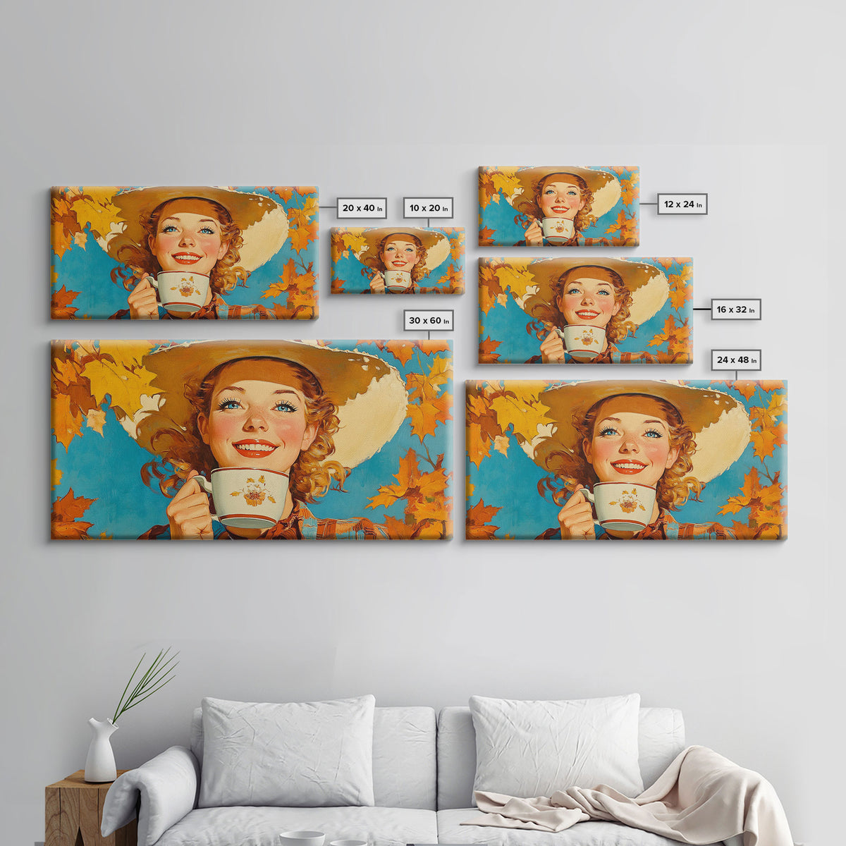 Vibrant Autumn Trees and Snow-Covered Landscape Framed Canvas Print, Bold Colors and Charming Scenery to Brighten Your Wall Art Collection