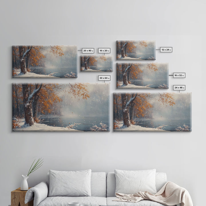 Autumn Lake Scene Framed Canvas Print with Fall Colors, Ideal Seasonal Wall Art or Gift Idea for Nature Lovers and Home Decor